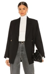 Anine Bing Kaia Double-breasted Grain De Poudre Blazer In Black