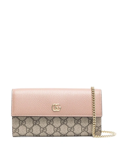 Gucci Neutral Marmont Gg Supreme Chain Wallet In Pink