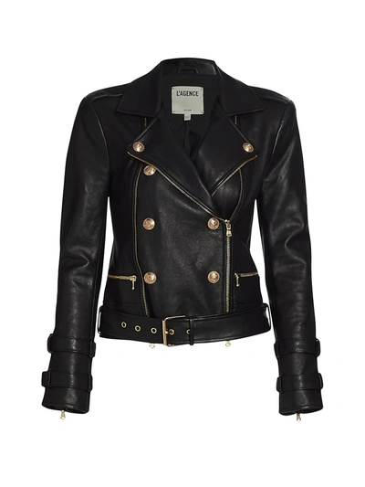 L Agence Billie Double-breasted Leather Jacket In Black