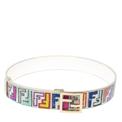 Pre-owned Fendi Multicolor Zucca Coated Canvas Ff Logo Belt 80cm