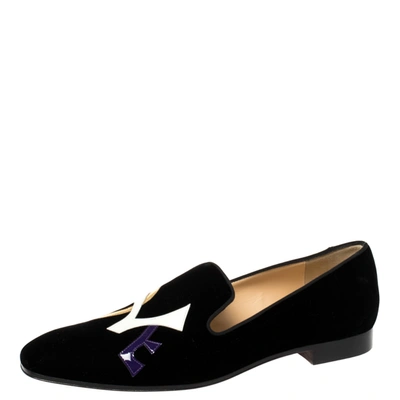 Pre-owned Christian Louboutin Black Velvet And Patent Leather Dandylove Smoking Slipper Size 39