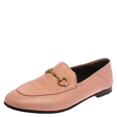 Pre-owned Gucci Pink Leather Brixton Horsebit Slip On Loafers Size 37.5