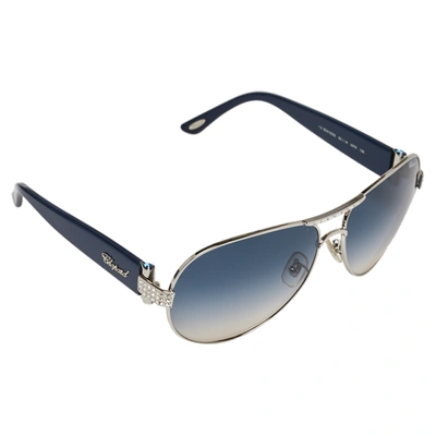 Pre-owned Chopard Crystal Embellished Silver Tone/ Blue Gradient Sch 866s Aviator Sunglasses