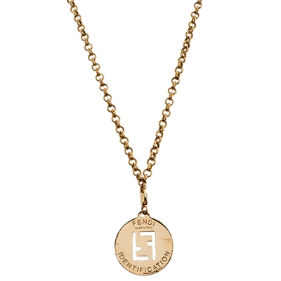 Pre-owned Fendi Gold Tone Identification Pendant Necklace