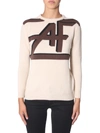 Alberta Ferretti Logo Intarsia Wool And Cashmere Sweater In Beige