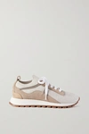BRUNELLO CUCINELLI BEAD-EMBELLISHED STRETCH-KNIT AND SUEDE SNEAKERS