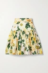 DOLCE & GABBANA PLEATED FLORAL-PRINT COTTON-POPLIN MINI SKIRT