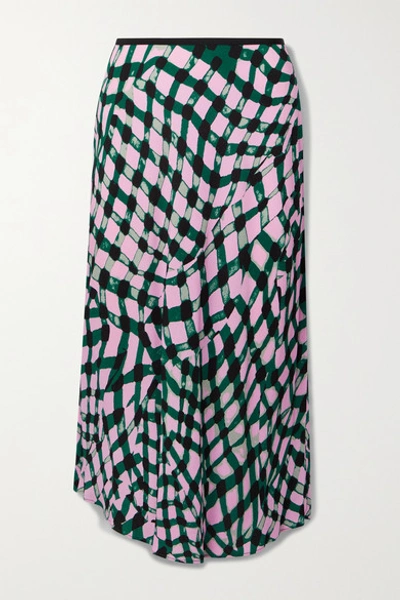 Diane Von Furstenberg Mae Leopard-print Crepe Midi Skirt In Floating Plaid Fir