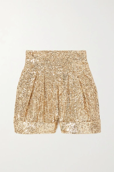 Balmain High-rise Sequinned-crepe Shorts In Gold