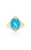 ADINA REYTER WOMEN'S SNAKE 14K YELLOW GOLD TURQUOISE; DIAMOND SIGNET RING