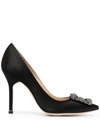 Manolo Blahnik 105mm Hangisi Swarovski Silk Satin Pumps In Black