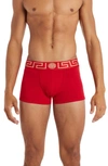 Versace Greca Border Long Boxer Trunks In Red