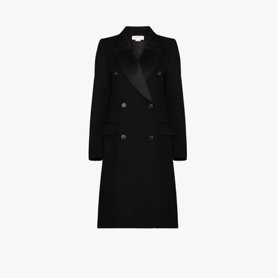 Victoria Beckham Double-breasted Satin-trimmed Wool-twill Coat In Schwarz