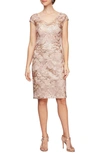 Alex Evenings Sequinned Lace Sheath Dress In Rose Gold