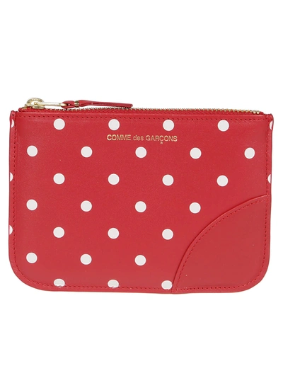 Comme Des Garçons Polka Dots Printed Leather Wallet In Red