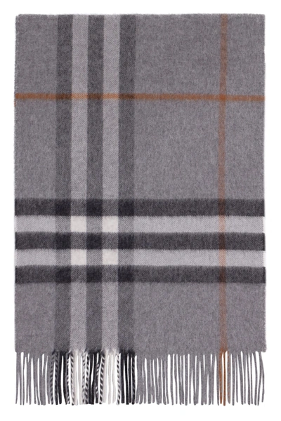 Burberry Checked Cashmere Scarf In Grey