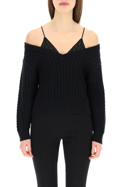 Alexander Wang Layered  Knit Cotton Blend Sweater In Black