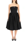 Prada Logo-detailed Nylon Gabardine Strapless Midi Dress In Nero (black)
