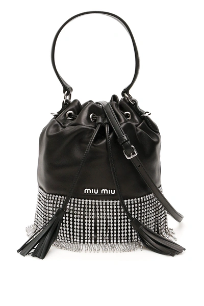 Miu Miu Starlight Bucket Bag Crystal Fringes In Black