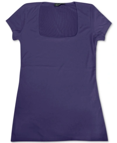 Inc International Concepts Women's Ribbed Square-neck T-shirt, Created For Macy's In Indigo Sea