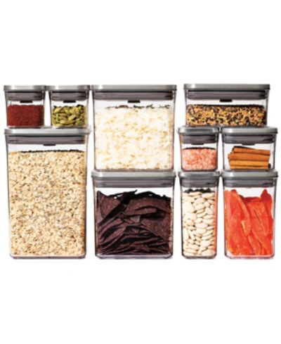 Oxo Steel Pop 12-piece Food Storage Container Set With Scoop & Labels In Silver