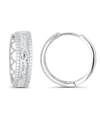 Macy's Cubic Zirconia Rhodium Plated Pave Hammered Hoop Earrings In White