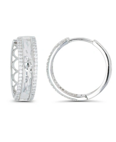 Macy's Cubic Zirconia Rhodium Plated Pave Hammered Hoop Earrings In White