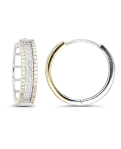 Macy's Cubic Zirconia Two-tone Pave Diamond-cut Hoop Earrings In White