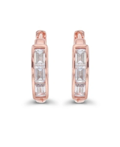 Macy's Cubic Zirconia Baguette Cut Huggie Earrings In Sterling Silver (also In 14k Gold Over Silver Or 14k In Pink