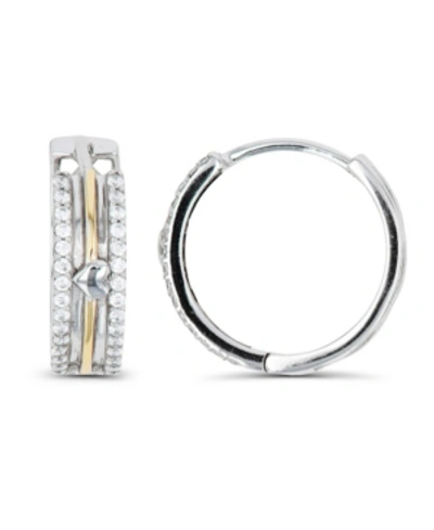 Macy's Cubic Zirconia Two-tone Pave Heart Hoop Earrings In White