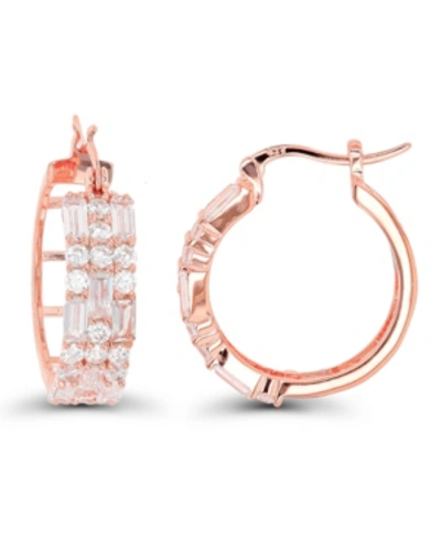 Macy's Cubic Zirconia 14k Rose Gold Round And Baguette Hoop Earrings (also In 14k Gold Over Silver Or 14k R In Pink
