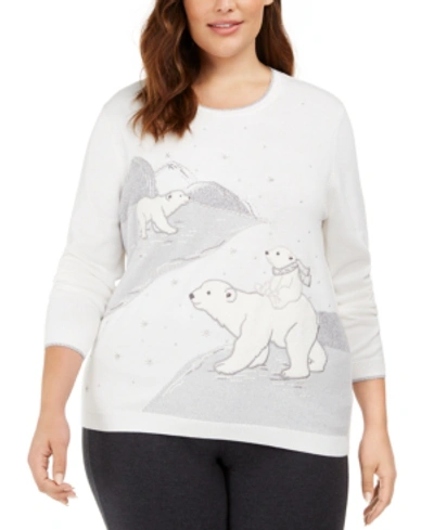 Alfred Dunner Plus Size Lake Geneva Polar Bears Sweater In Ivory