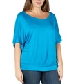 24seven Comfort Apparel Plus Size Short Sleeve Loose Fitting Dolman Top In Turquoise