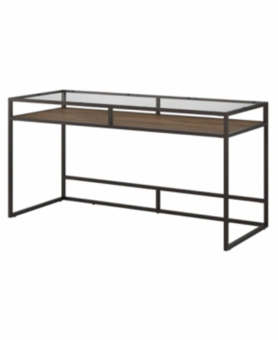 Bush Furniture Anthropology 48w Glass Top Writing Desk In Brown