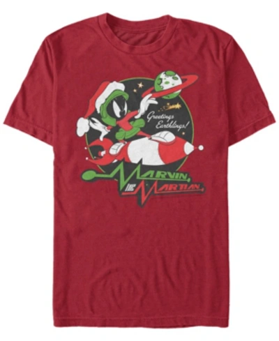 Fifth Sun Men's Looney Tunes Christmas Marvin Short Sleeve T-shirt In Cardinal