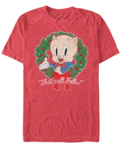Fifth Sun Men's Looney Tunes Porky Wreath Short Sleeve T-shirt In Red Heather