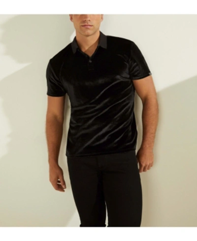 Guess Velvet Polo Shirt In Black