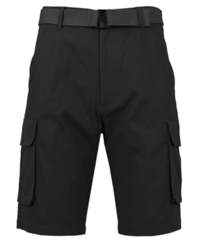 Galaxy By Harvic Men's Flat Front Belted Cotton Cargo Shorts In Black