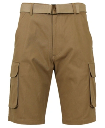 Galaxy By Harvic Men's Flat Front Belted Cotton Cargo Shorts In Medium Brown