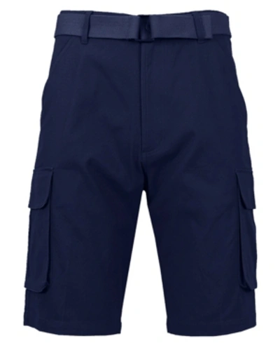 Galaxy By Harvic Men's Belted Cargo Shorts With Twill Flat Front Washed Utility Pockets In Navy