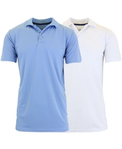 Galaxy By Harvic Men's Tag Less Dry-fit Moisture-wicking Polo Shirt, Pack Of 2 In Light Blue And White