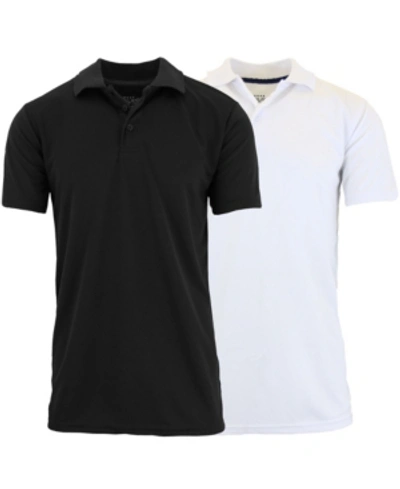 Galaxy By Harvic Men's Tag Less Dry-fit Moisture-wicking Polo Shirt, Pack Of 2 In Black And White