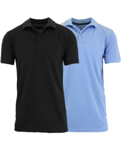 Galaxy By Harvic Men's Tag Less Dry-fit Moisture-wicking Polo Shirt, Pack Of 2 In Black And Light Blue