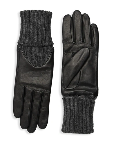 Agnelle Women's Cecelia Leather Knit Gloves In Black Grey