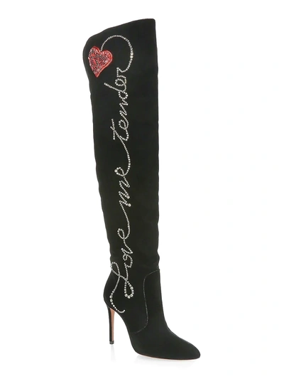 Aquazzura Women's Cupid Over-the-knee Velvet Boots In Black