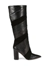 AQUAZZURA WOMEN'S BOETTI KNEE-HIGH CROC-EMBOSSED LEATHER & SUEDE BOOTS,0400011071320