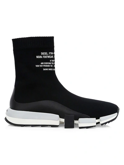 Diesel Men's Padola Logo Sock Sneakers In Black
