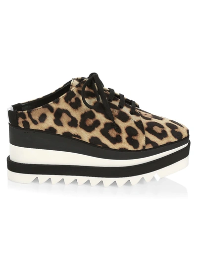 Stella Mccartney Women's Sneak-elyse Leopard-print Platform Wedge Sneaker Mules In Tan Black