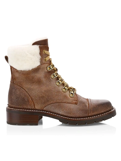 Frye Women's Samantha Shearling Leather Hiking Boots In Chocolate