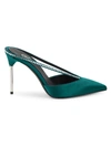 Balmain Women's Paloma Embellished Satin Mules In Emerald Green